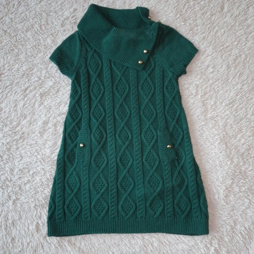 Girls Size 2T Janie and Jack Forest Green Cable Knit Sweater Dress, Like New
